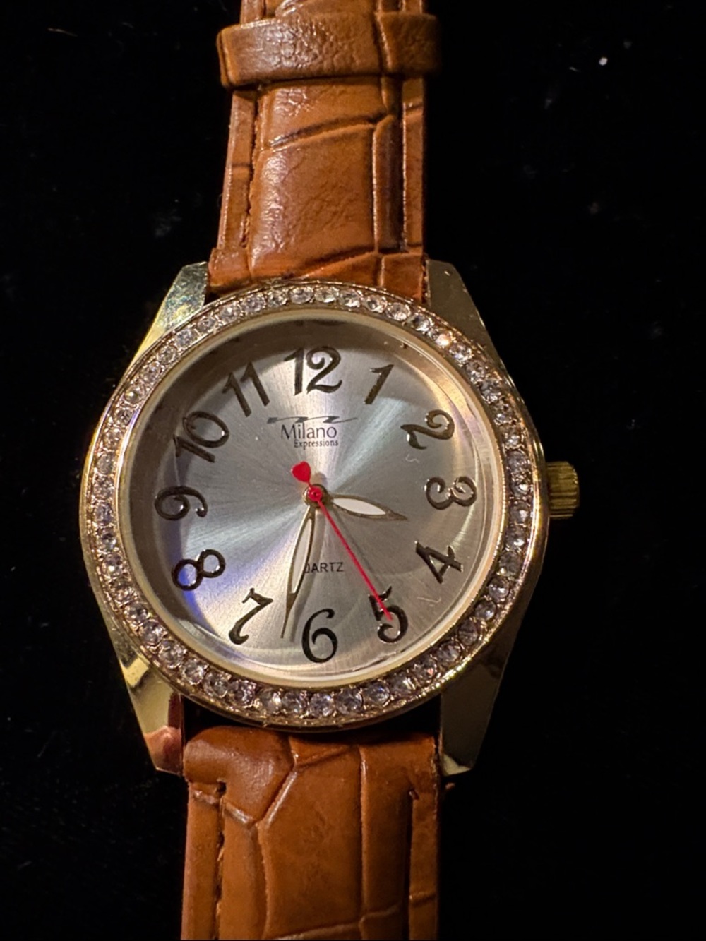 Milano Expressions Crystal Bezel Watch - Brown Strap water resistant